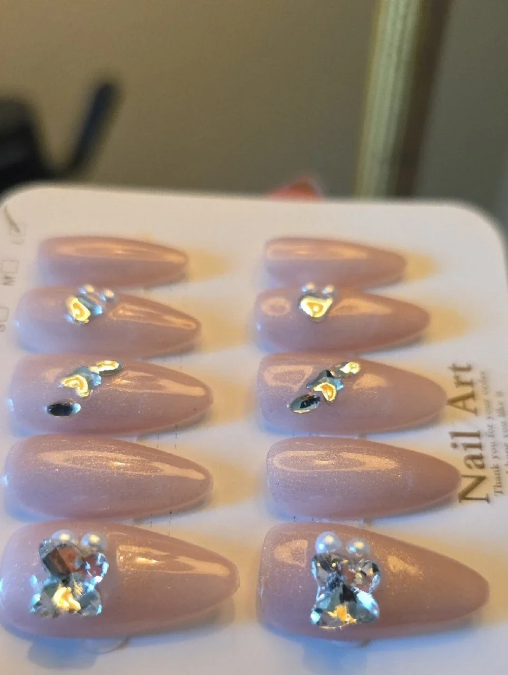 Nail Art Pink Rhinestone Press-On Nails Size Large
